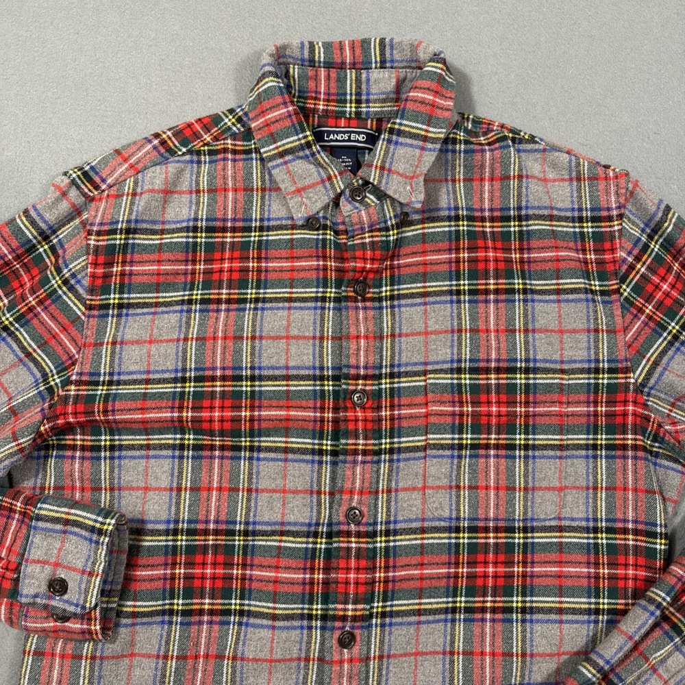 FLANNEL SHIRT THICK Lands End Mens 15-15.5 SLIM FIT Plaid Button Down WARM